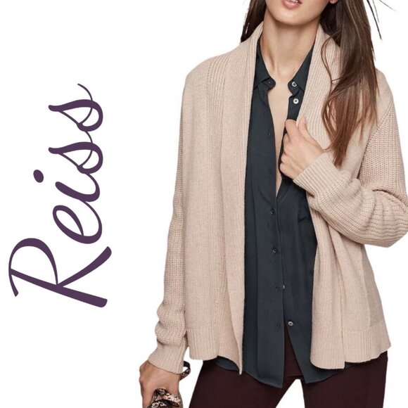 REISS MICHELLE TAN BEIGE WOOL ALPACA BLEND OPEN CARDIGAN SWEATER, SIZE SMALL - Picture 3 of 9